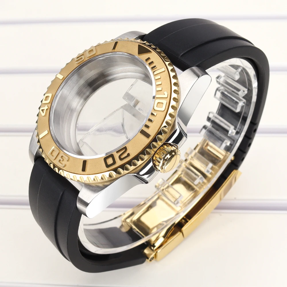 40mm 20ATM Uhrengehäuse NH 35 Gummiarmband Saphirglas für NH35 NH36 NH34 4R 7S26 Miyota 8215 ETA 2824 Gold Silber Gehäuse NH35 Yacht – Detail 1