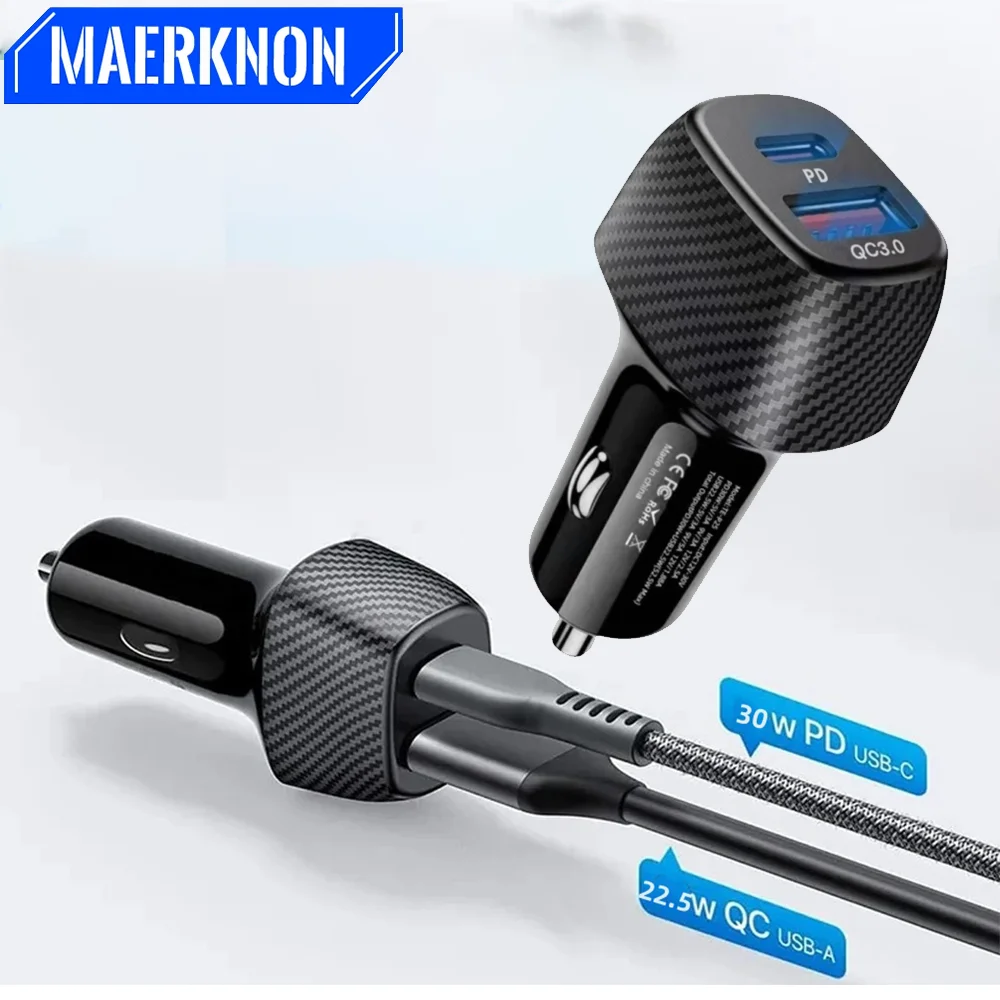 50W PD Car Charger Fast Charge USB C Port For iPhone Samsung Xiaomi Huawei QC30 SCP VOOC Car Phone Quick Charger Adapter