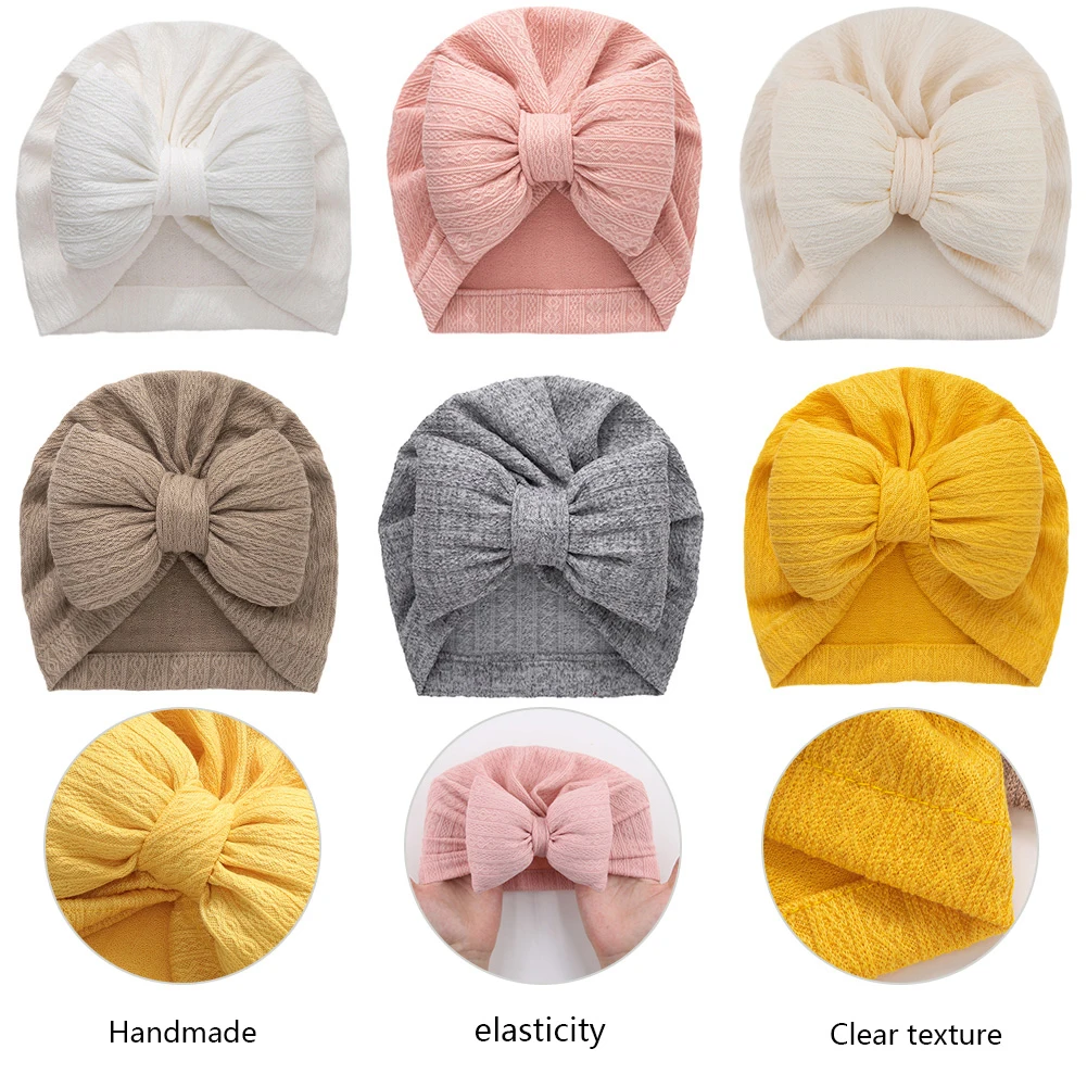 Solid Cotton Baby Hats Lace Sweet Embroidery Bow Caps Cut Toddler Boys Girls Boutique Bonnet Kids Headwear Hair Accessories