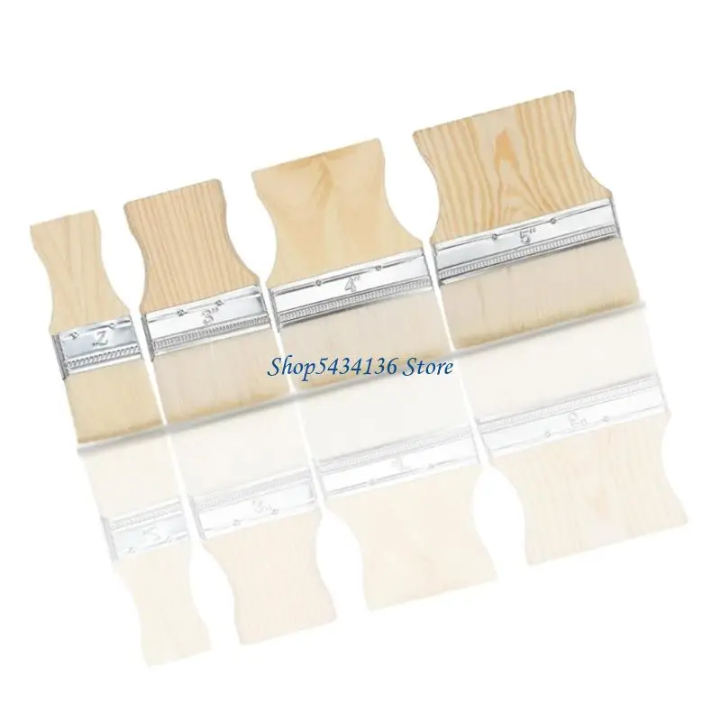 H7ED 4Pcs 2/3/4/5inch MultiPurpose Square Flat Painting Brushes Handle Painting Tool for Even Application Enduring