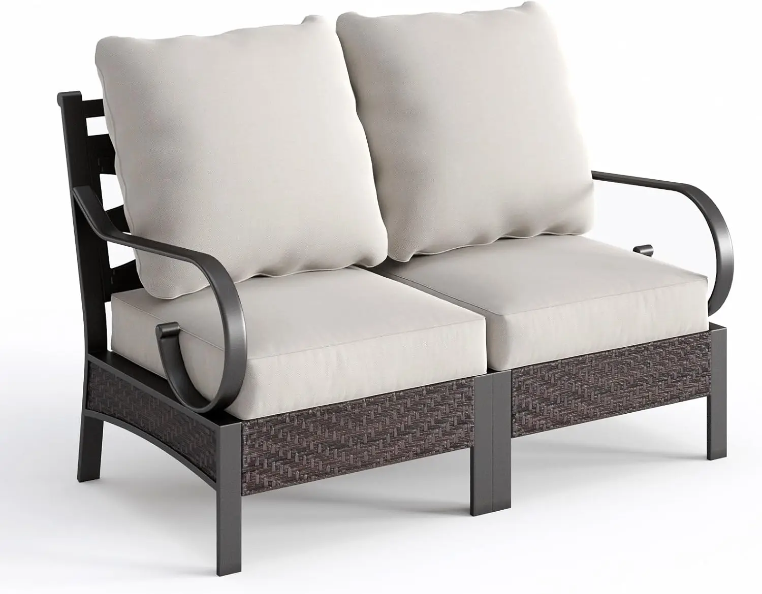 

PHI VILLA Patio Sofa Outdoor Furniture, All-Weather Rattan & Metal 2 Seater Sofa with Cushions & Lumbar Pillows, Arm Lounge Love