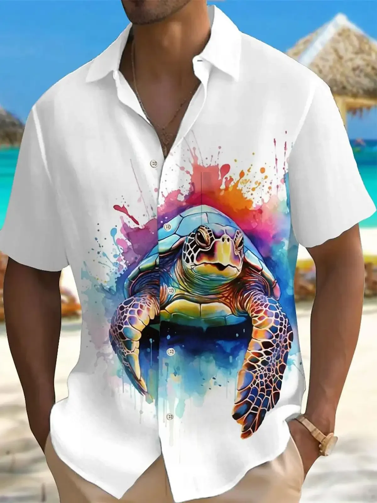 

New Hawaii Spring/Summer Fashion Leisure Street Walk Tourist Beach Printed Full Open Short Sleeve Button Shirt, Quick Shipping