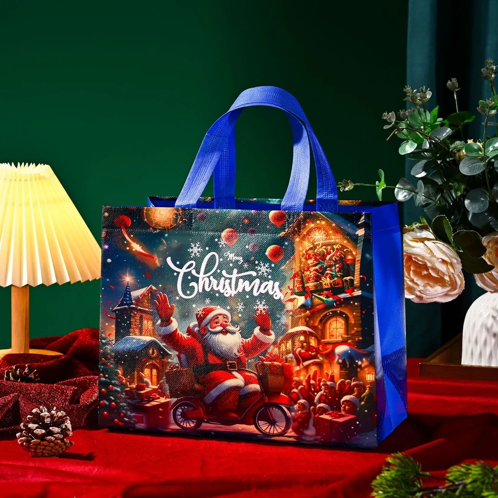Large Christmas Gift Bags Laminated Non-Woven Shopping Tote Heavy Duty Santa Claus Handbag Xmas Party Goodie Bags Packaging