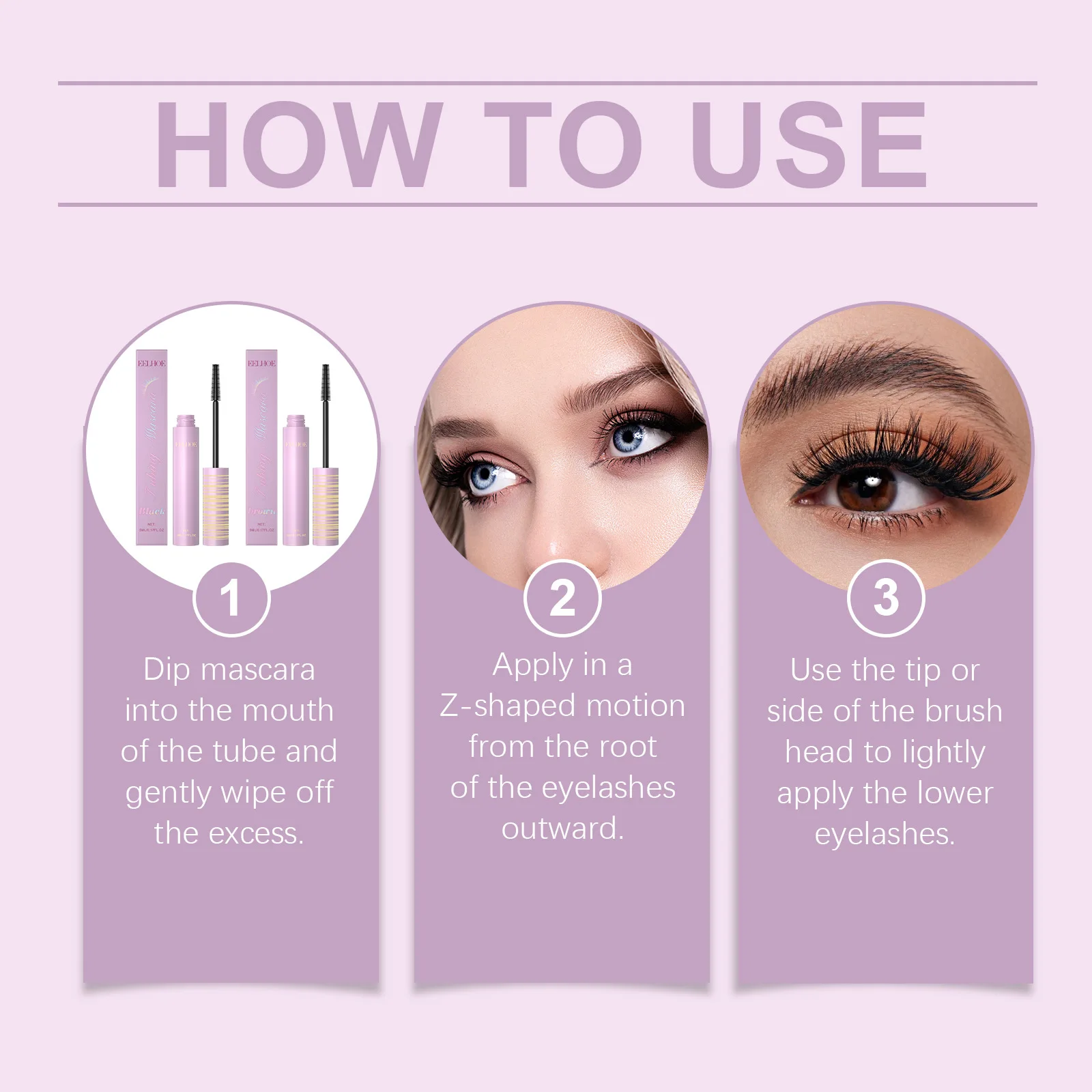 Eelhoe Lasting Curling Mascara Crema Allunga Modellatura Aumenta Più Spessa Migliora Curl Non-sbavature Trucco Mascara Impermeabile Pennello