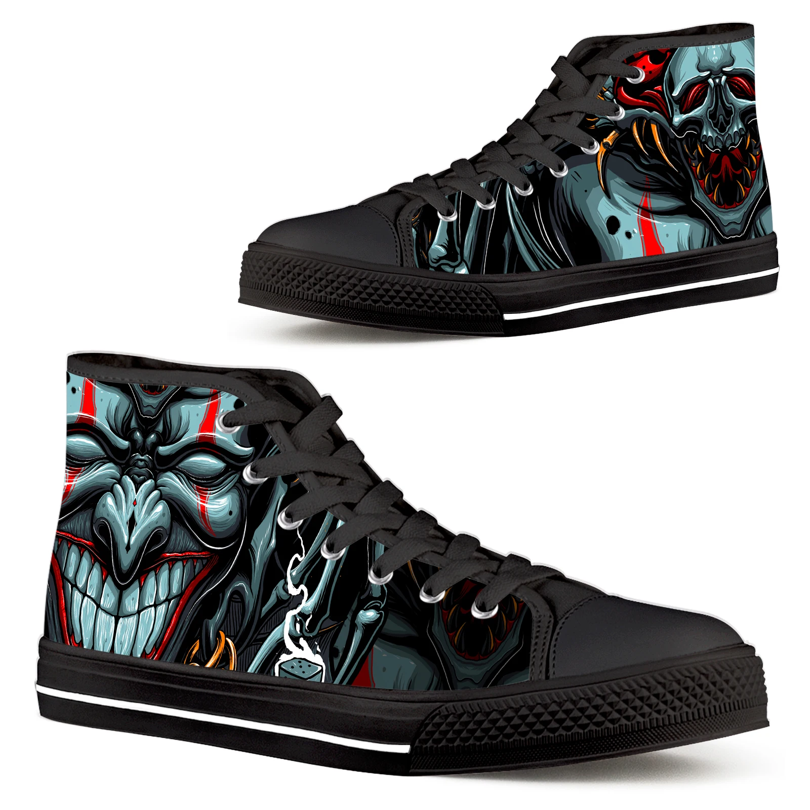 ELVISWORDS Men's Sneakers Samurai Mask Demon Grim Reaper Lace-up Shoes Horror Skull Men's Casual Shoes Teen Shoes Chaussure