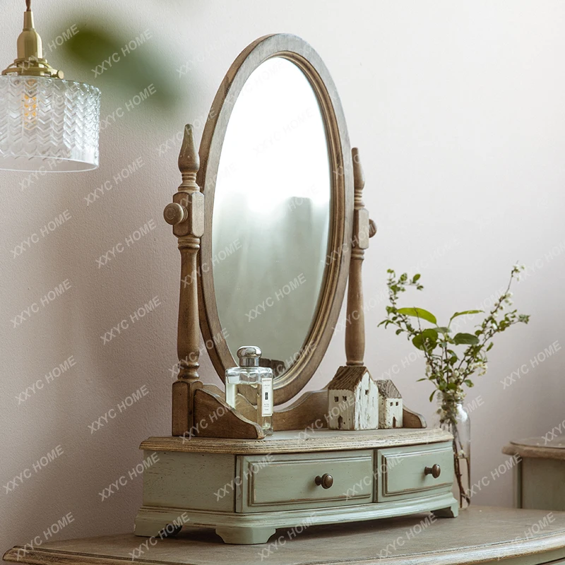 HH Minimalist Green Vanity Table Drawers Vintage  Bedroom Vanity Makeup Desk Wooden Unique Table De Coiffeuse Stuff For Room
