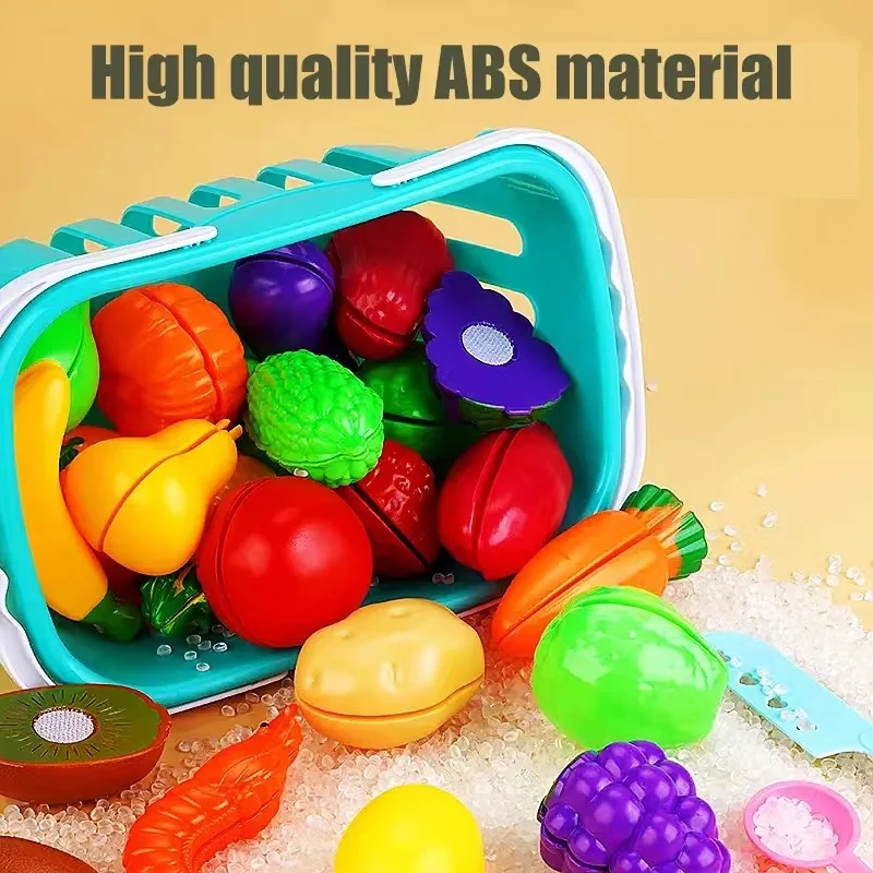 26pcs kids educational pretend play simulation kitchen toy set fake plastic fruits and vegetables toys with basket