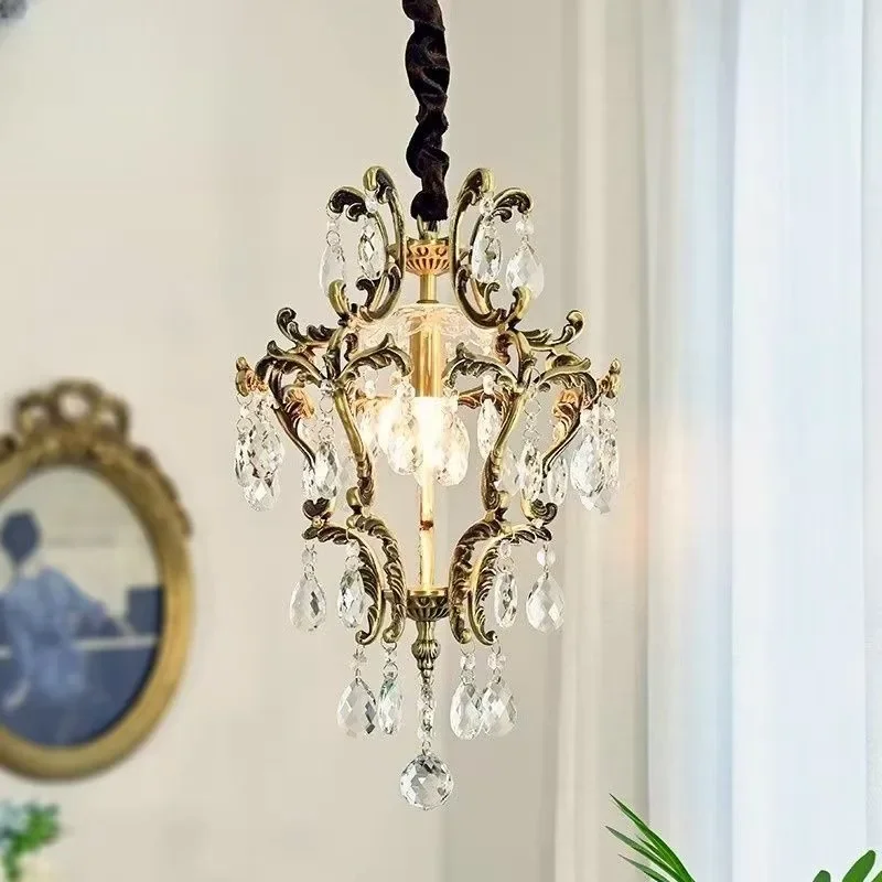 

French Brass Pendant Lamp American Crystal Restaurant Bedroom Cloakroom Entrance Villa Hotel Cafe Corridor Chandelier