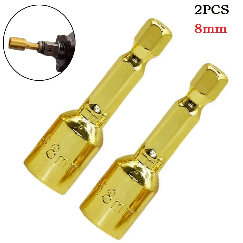 2pcs 8mm Hex Socket Adapter Magnetic Nut Electric Screwdriver Pneumatic Drill Socket Bit Hand Drill Shank Driver Adapter Hexagon