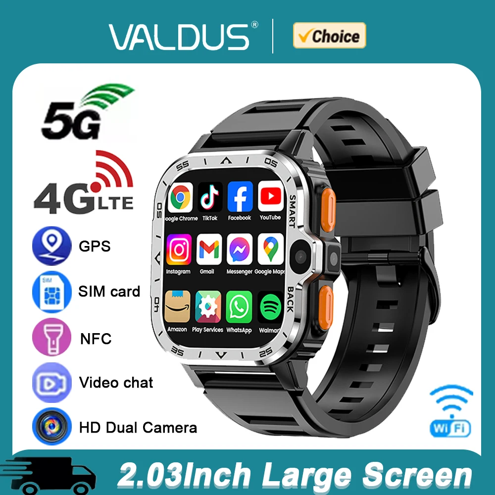 VALDUS PGD Android Smart Watch Men GPS 16G/64G ROM Storage HD Dual Camera NFC 4G 5G SIM Card WIFI Wireless Fast Internet Watch