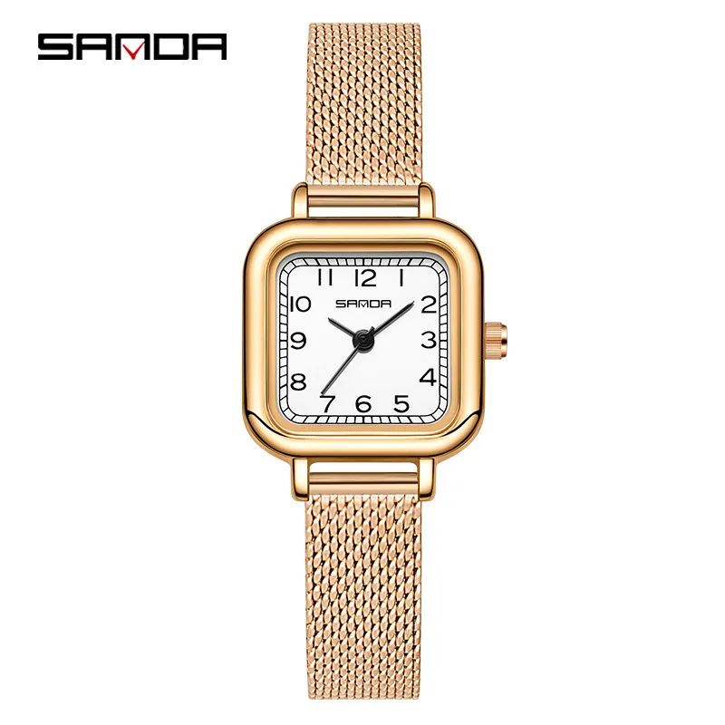 Sanda-relojes de cuarzo de lujo para mujer, pulsera de acero inoxidable, resistente al agua, regalo para novia, vestido, 1120