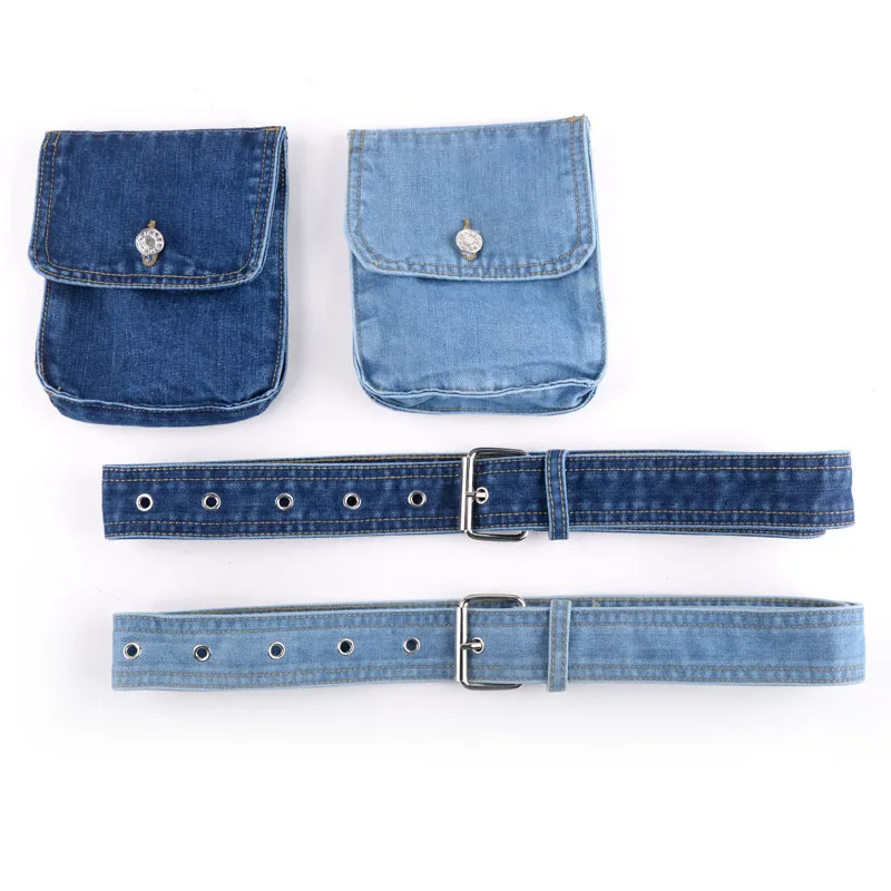 European Denim Fabric Waist Bag for Women Fashion Casual Girls Phone Coin Purse Waist Packs Adjustable Belt with Fanny Packs