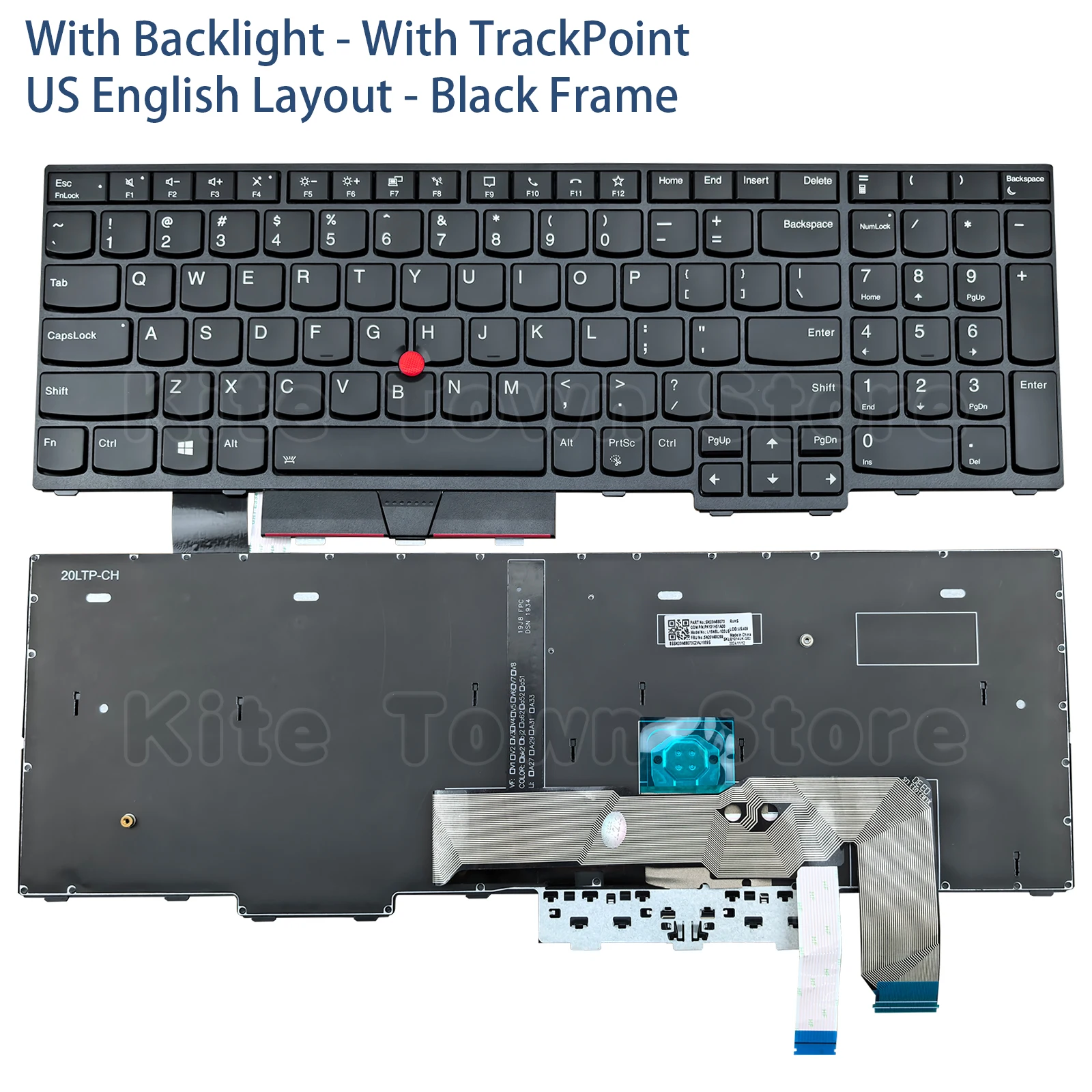 New US Laptop Keyboard Backlit for Lenovo Thinkpad L15 Gen 1 Gen 2 Black Frame With TrackPoint