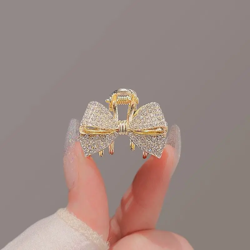 High-End Strass Bogen kleinen Clip Prinzessin Kopf Mini Clip Temperament Top Clip Frauen Haarschmuck – Detail 1
