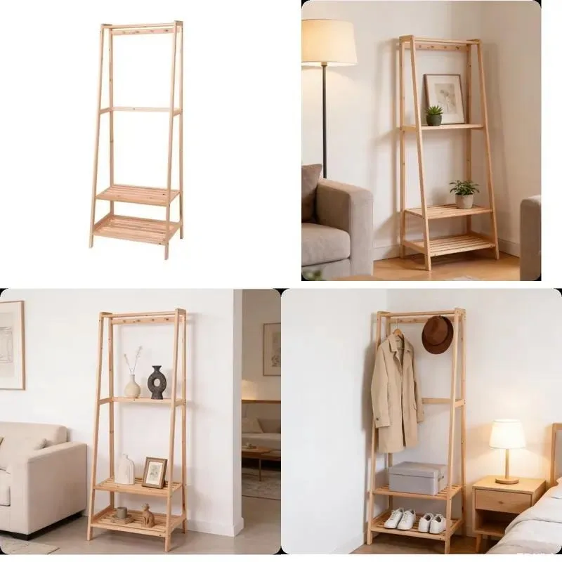 Three Tier Wooden Ladder Display Rack Multi Color Inclined Shelf for Clothes Hats Plants Home Living Room Office Decoration