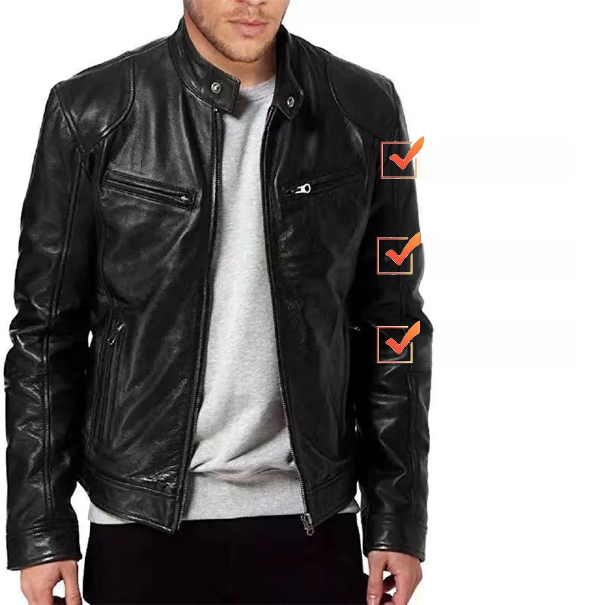 جاكيت نسائي من الجلد الصناعي (PU) بتصميم بانك سلي للدراجات النارية، بياقة قائمة، على الطراز البريطاني الشبابي، بحافة مستقيمة وإغلاق بسحاب.