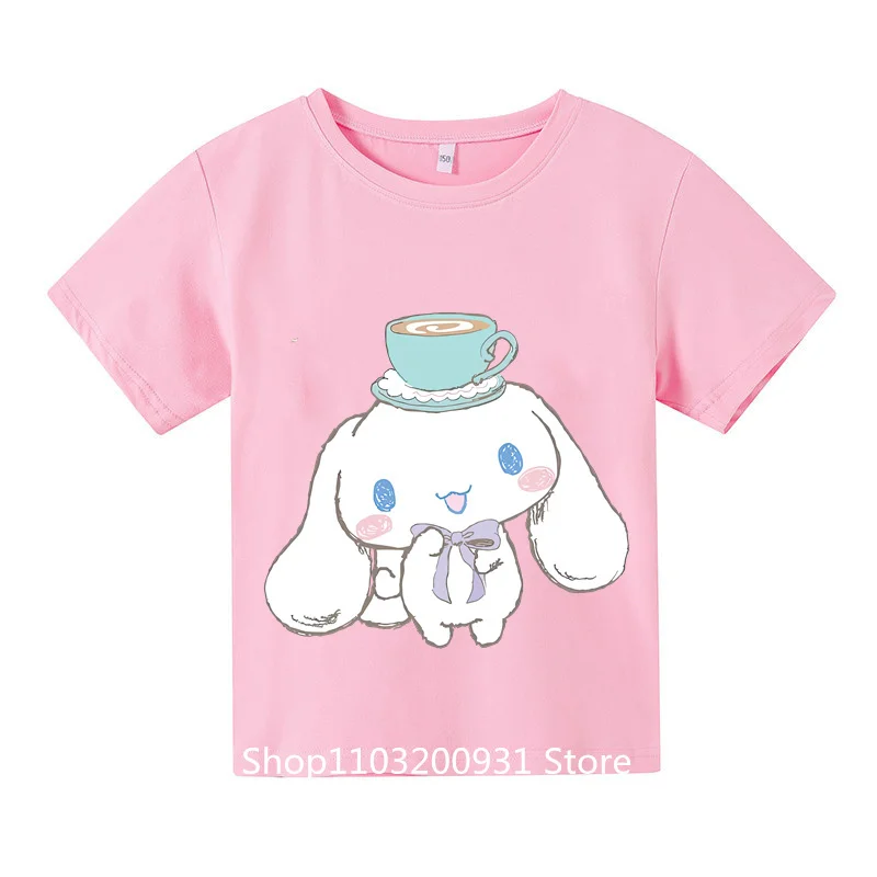 

Новая футболка MINISO Cinnamoroll, детская одежда, летняя футболка Sanrio с короткими рукавами для мальчиков и девочек