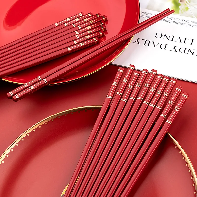 New Red Green Chopsticks Home Chopsticks Home Network Red High Appearance Level Alloy Chopsticks Japanese Kitchen