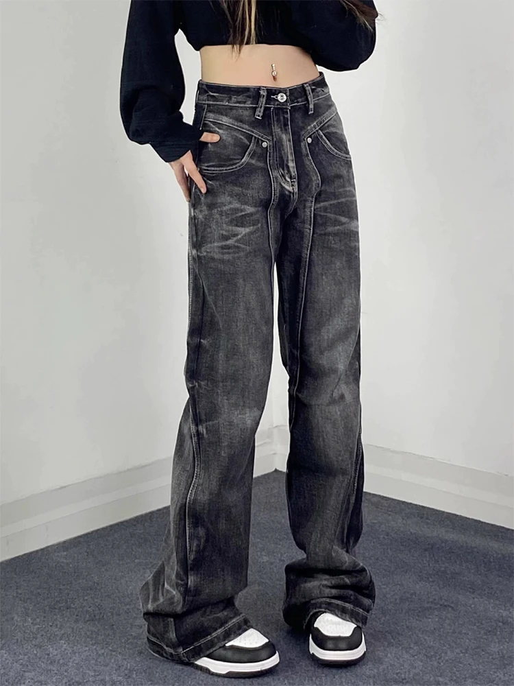 Women's Black Gothic Y2k Jeans Harajuku 2000s 90s Aesthetic Oversize Baggy Denim Trousers Jean Pants Vintage Trashy Clothes 2024