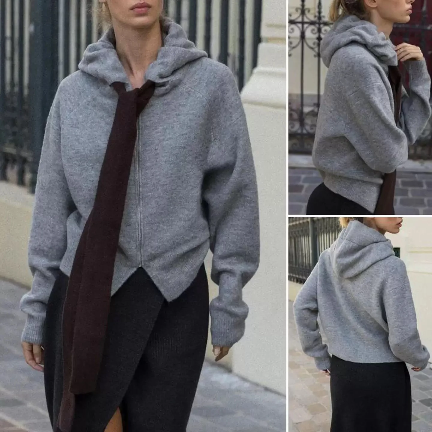 Autumn Winter New Arrival Women's Knitted Long Sleeve Hooded Coat  Knot Warm Polyester Fiber College Style Loose Fit
