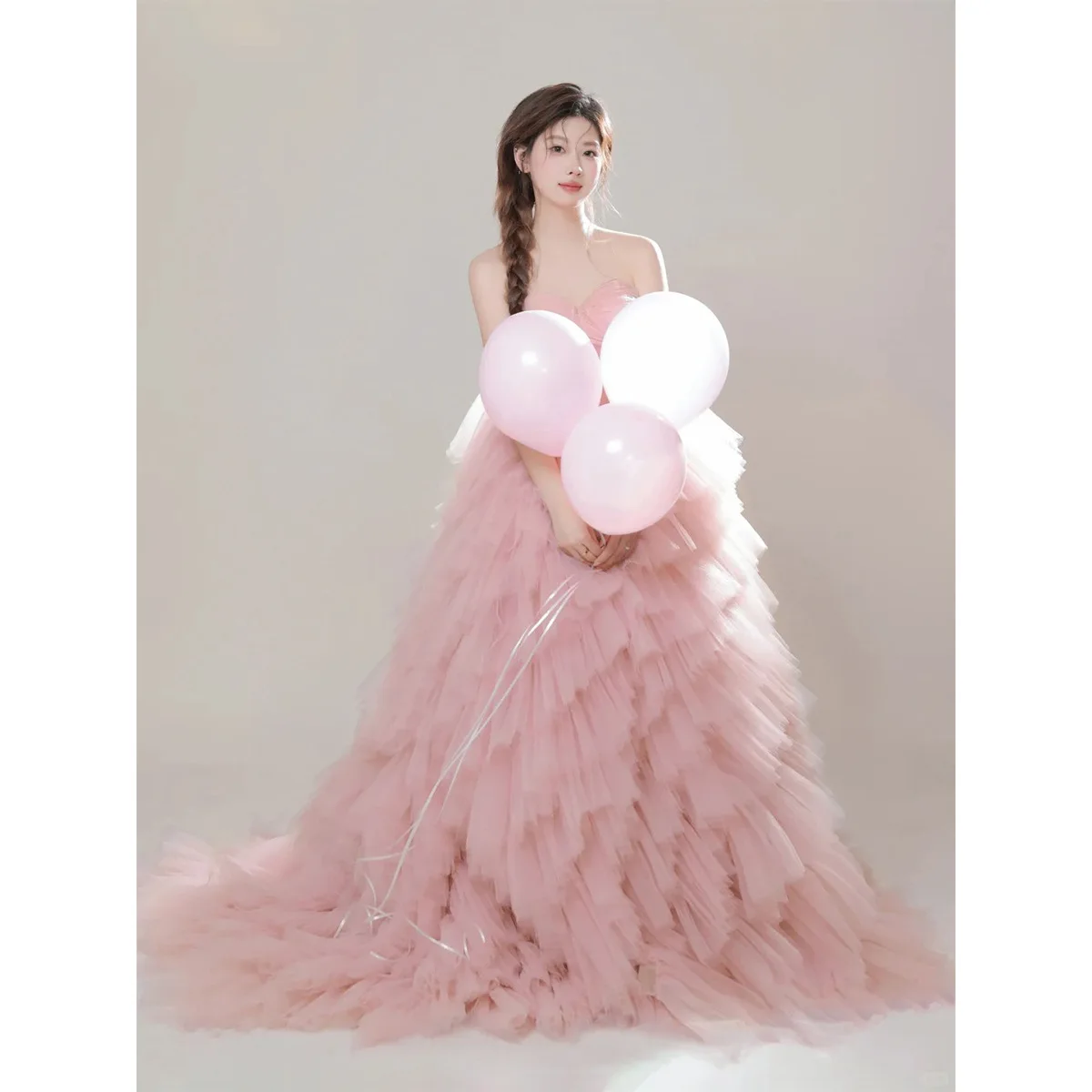 

Luxury 3D Rose Flower Pink Evening Dresses For Women Wedding Party Strapless Formal Prom Gowns Sz343