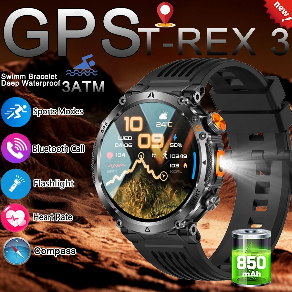 2026New 100+ Sports Modes SmartWatch Men GPS Positioning 850mAh High-Capacity Battery Sleep Outdoor Flashlight Smart Watch Men