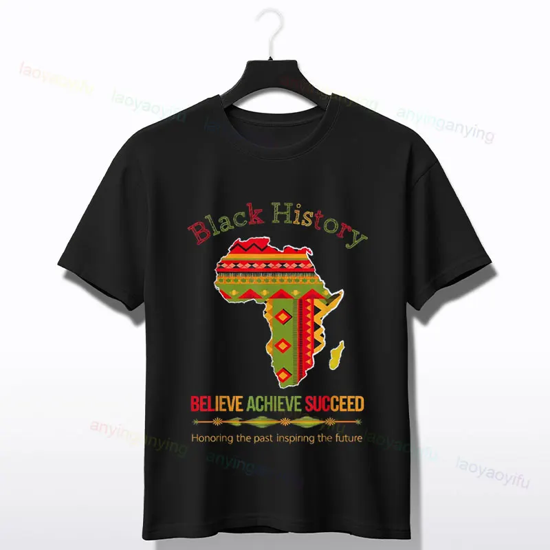 Dream Like Martin Fight Like Malcom Black History Month Premium T-Shirt Short-sleev O-neck Pure Cotton Tee Outdoor Clothing