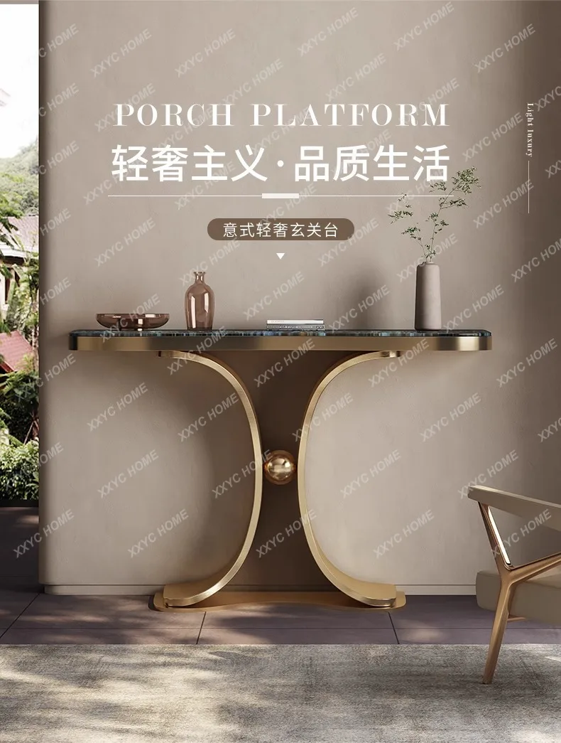 A  Modern light luxury door cabinet stainless steel luxury stone end view table rack partition