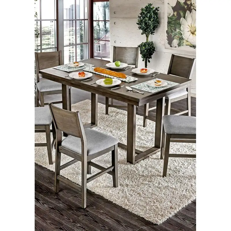 Solid Wood Counter Height Dining Table with Center Support Beam for Dining Room