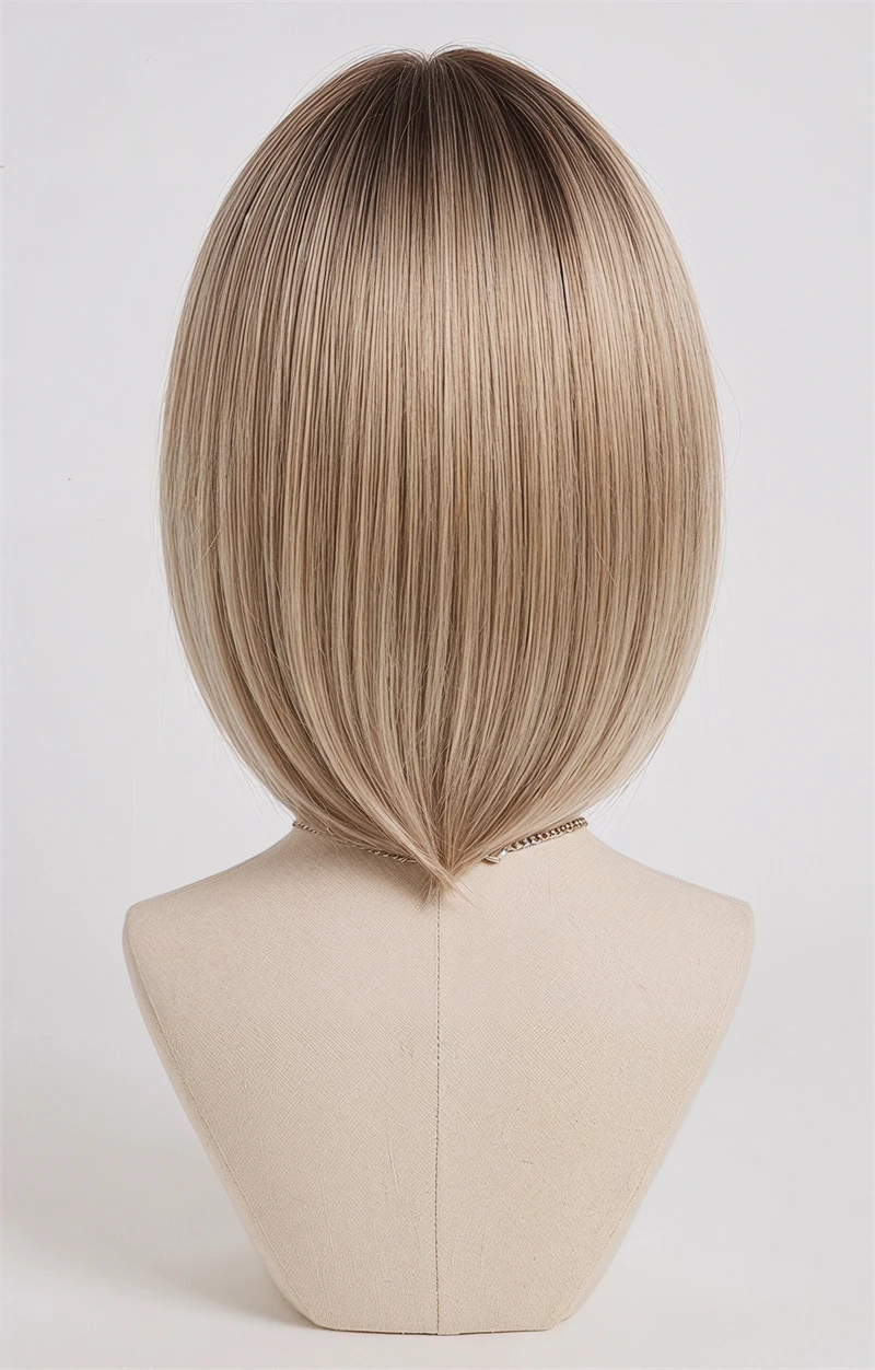 12 inch Ombre Honey Blonde Bob Wig Short Hair with Full Bangs Heat Resistant Women