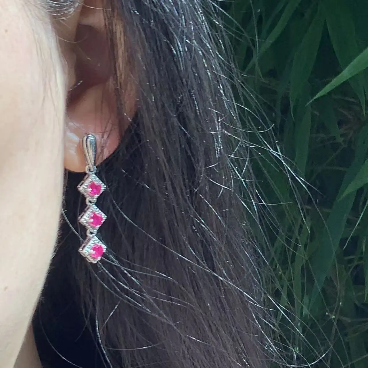 Oval Natural Ruby Earrings SILVER Stud Earring Luxury For Women Cute Gift Fine Jewelry