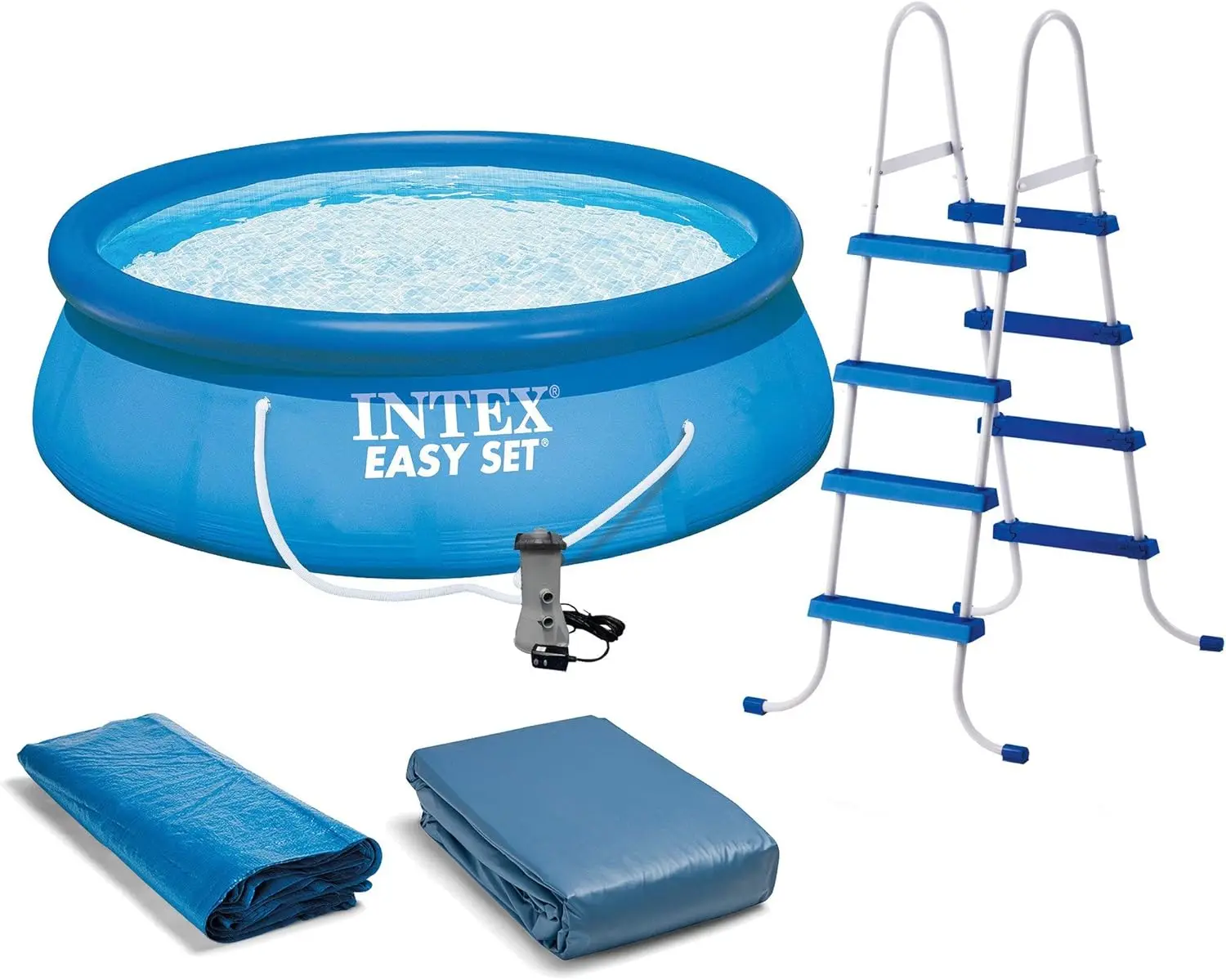 Intex-Conjunto de piscina inflável redonda, ao ar livre, acima do solo, piscina, escada, bomba de filtro, manutenção Deluxe, limpo, 15 pol x 48 pol