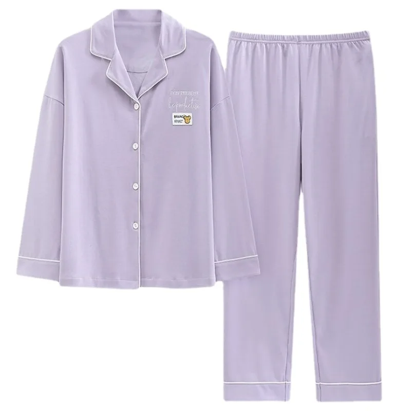 2024 Cotton Pajama Women Spring Autumn Loungewear Long Sleeves Long Pants Cotton Sleepwear New Simple Loose V-neck Homewear Set