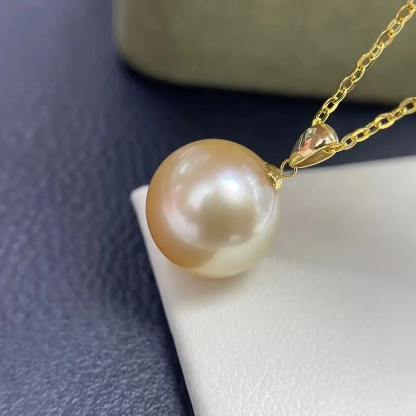 

Charming 12-13mm Sea Round Gold Pearl 925 Sterling Silver Pendant Necklace Free Shipping for Women Girls Jewelry