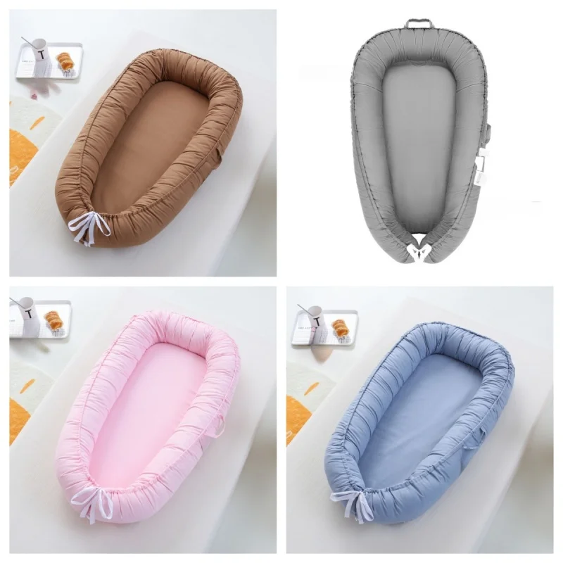 

Solid Color Pillowless Folding Baby Portable Crib With Biomimetic Fully Detachable Travel Crib