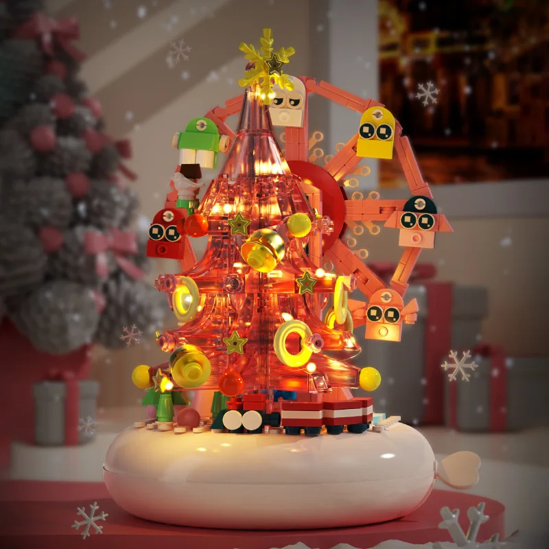 Fantasía cielo noria decoración música juego de bloques de construcción luz LED árbol de Navidad DIY ladrillos juguetes niño niña niños regalo de vacaciones