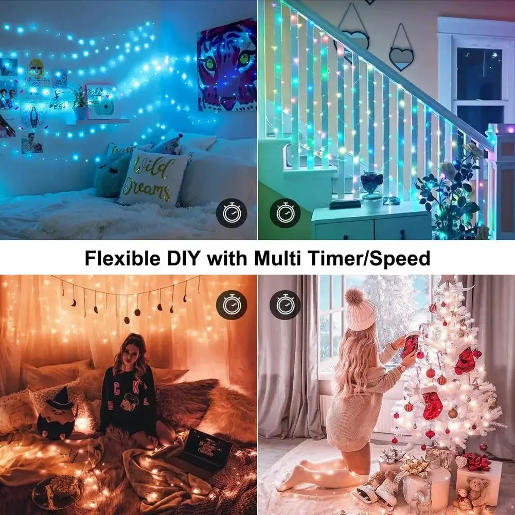 Tira de luces LED de 2700K y 25lm, luces de hadas con brillo ajustable, Control por aplicación, para decoración de bodas y fiestas de Navidad