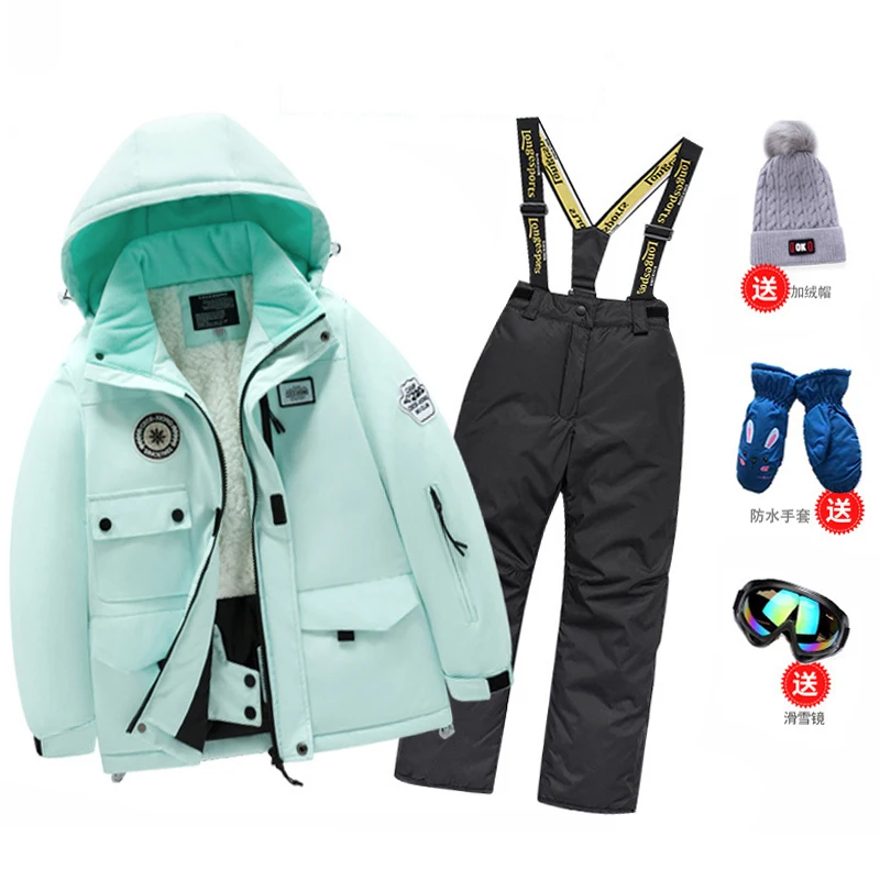 Children's Ski Suit Skiing Jumpsuit Boys Girls Snow Clothing Winter Outdoor Waterproof Thickened Warm Jacket Ski Kids Set