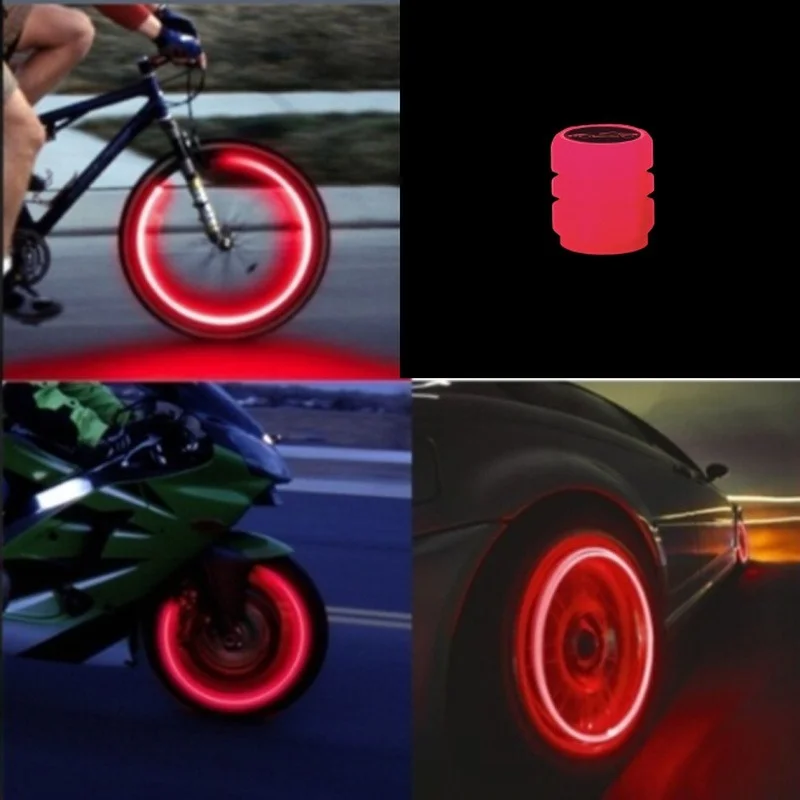 Car Luminous Valves Caps with Split Car Logo Universal Motorbike Wheel Tire Valve Cap Fluorescent Red Car Accessories