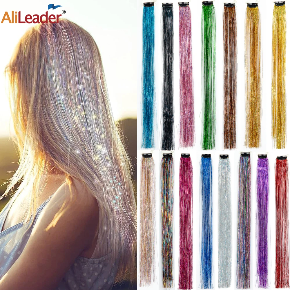 

Hair Tinsel Pack Of 15Pcs Colorful Glitter Hair Accessories 19.5" Clip In Hair Tinsel Extension Fairy Hair Accessories For Girls