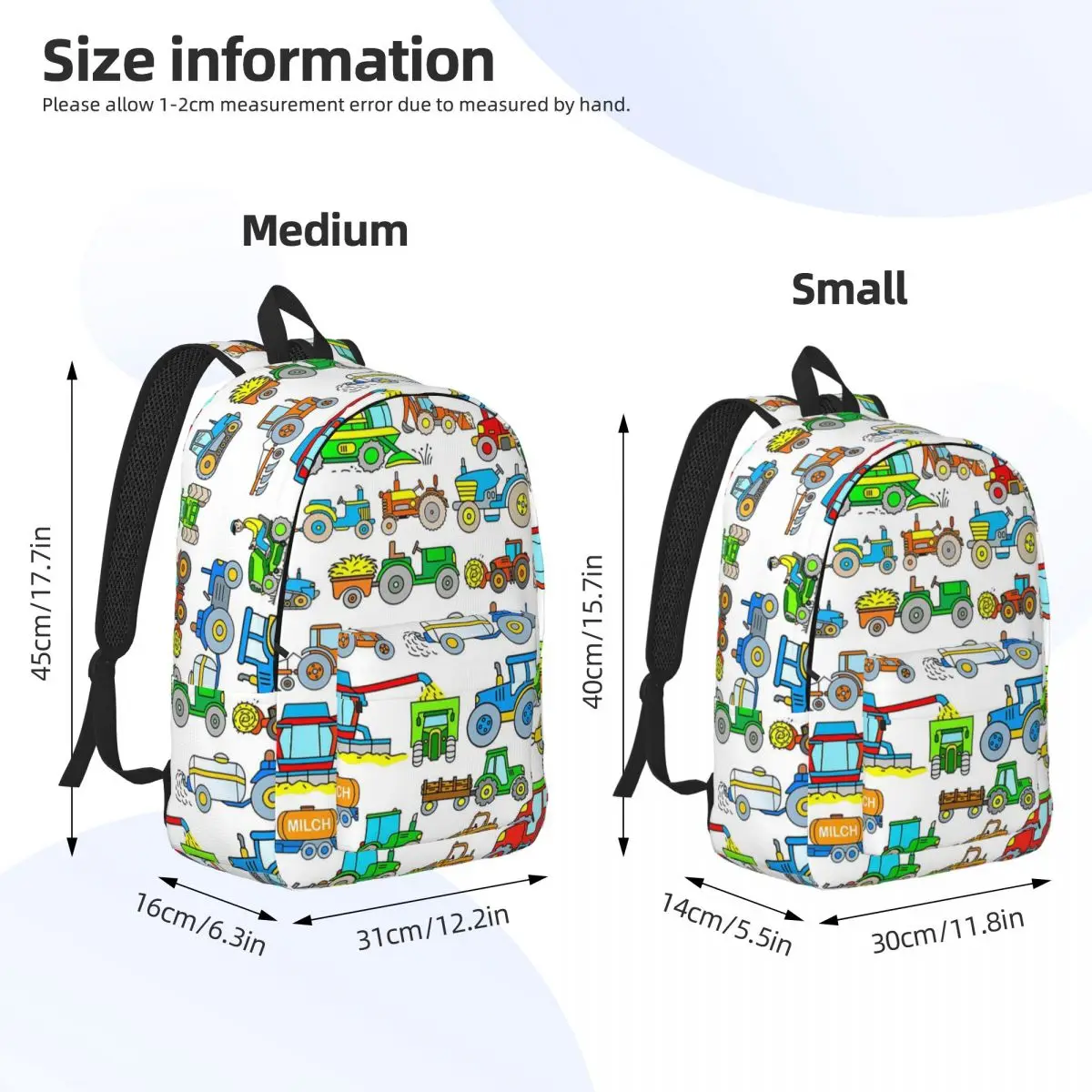 Tractors Farm Vehicles Backpack Daypack Large Capacity Kids BookBag School Bag Shoulder Bags for Men Women