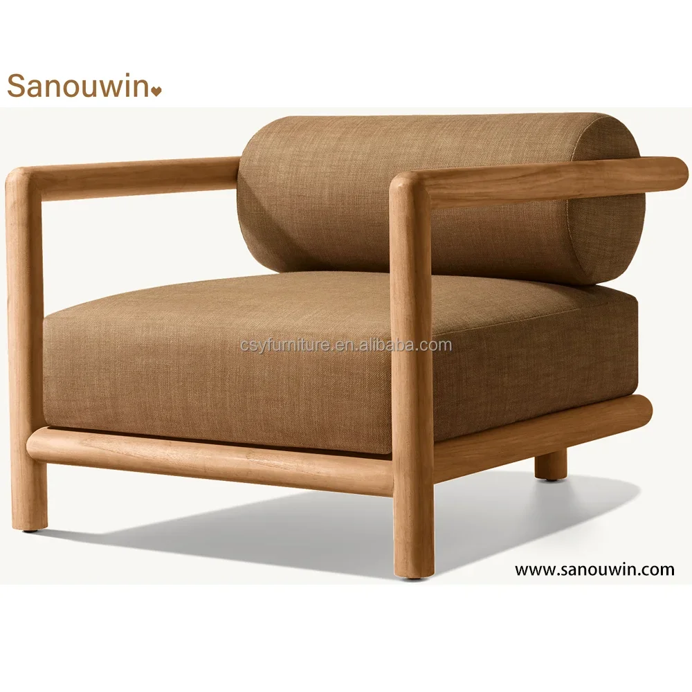 Single Premium Teak Wood Outdoor Sofa Comfortable and Stylish Modern Design Natural Color Seating Solution