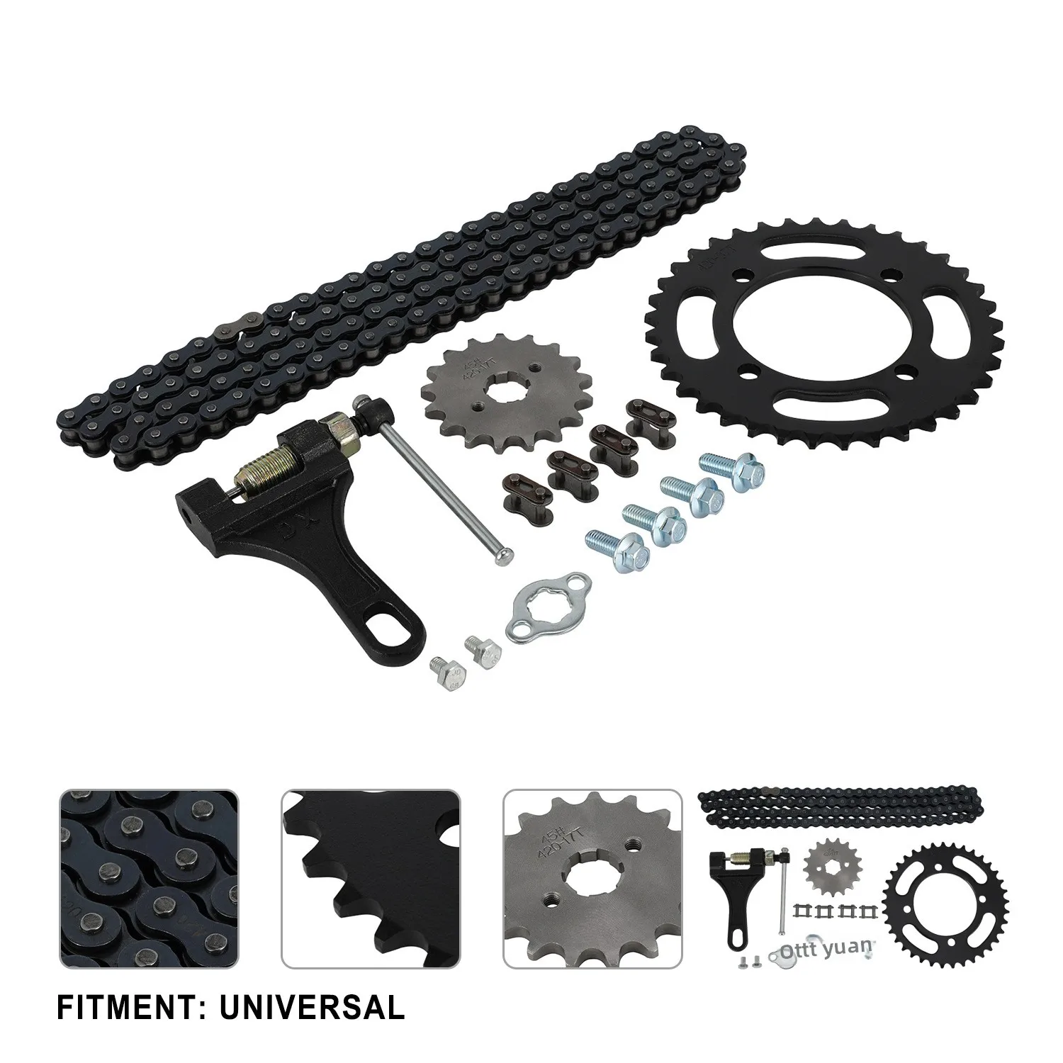Motorcycle Chain and Sprocket Kit for 50cc Bikes Aluminum Alloy Drive Sprocket Set with 15.5 x 15.5 x 6 cm Replacement Parts