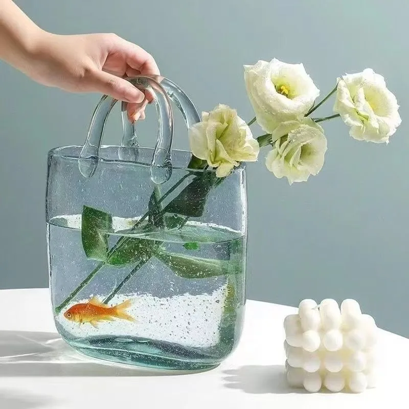 Handbag shape glass vase creative transparent fish tank flower arrangement bouquet home office desktop decoration aquarium