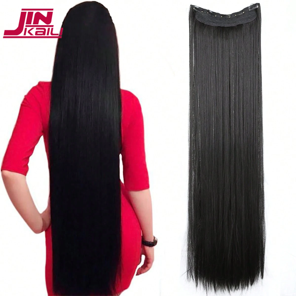 JINKAILI Synthetic 20-40 Inch Extra Long Straight Hair Extension 5 Clips Black Blonde Brown High Temperature Fake Hairpiece