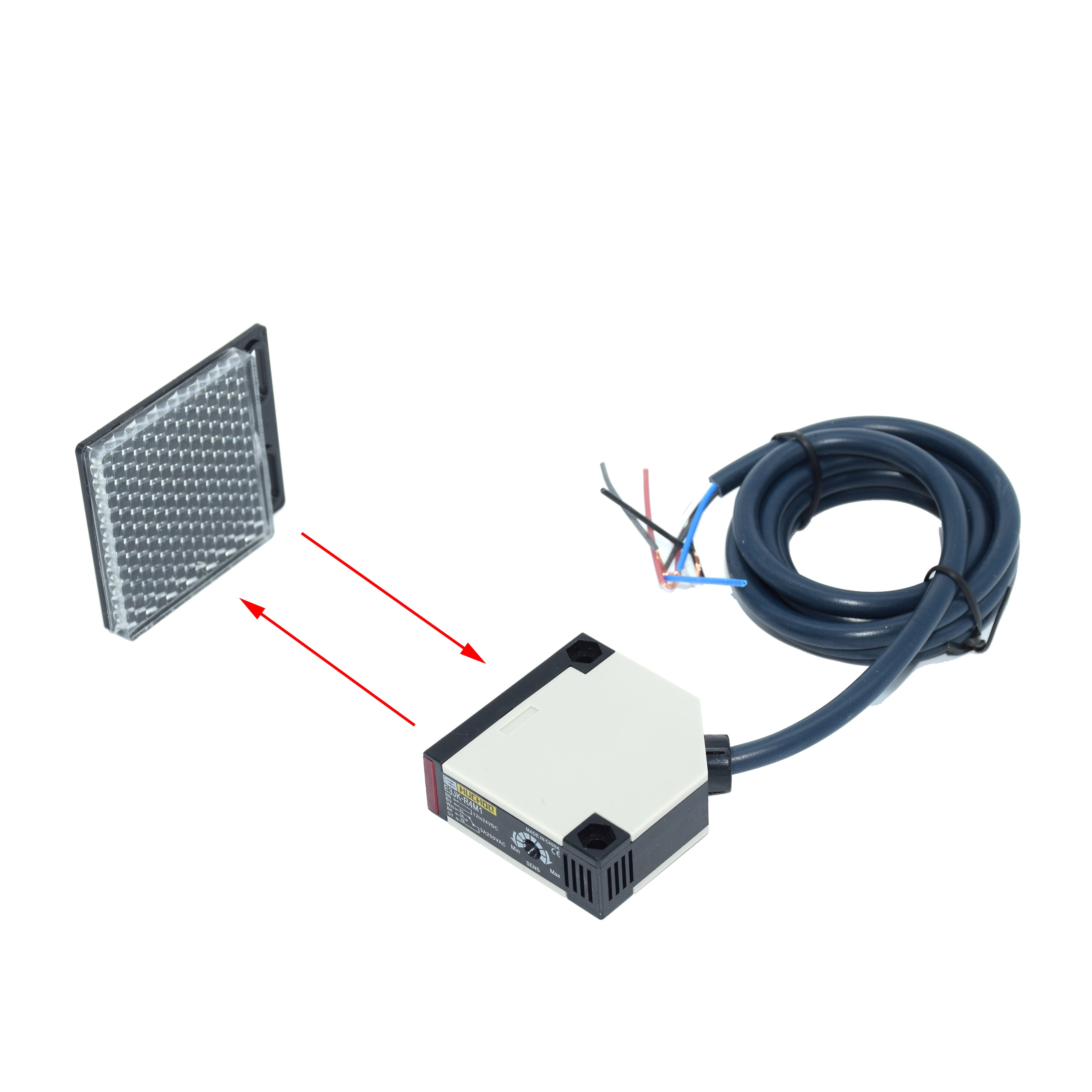 Reflective Photoelectric Switch Photocell E3JK-R4M1 Square Reflex Light Barrier Sensor DC12-24V 4m Detect Distance