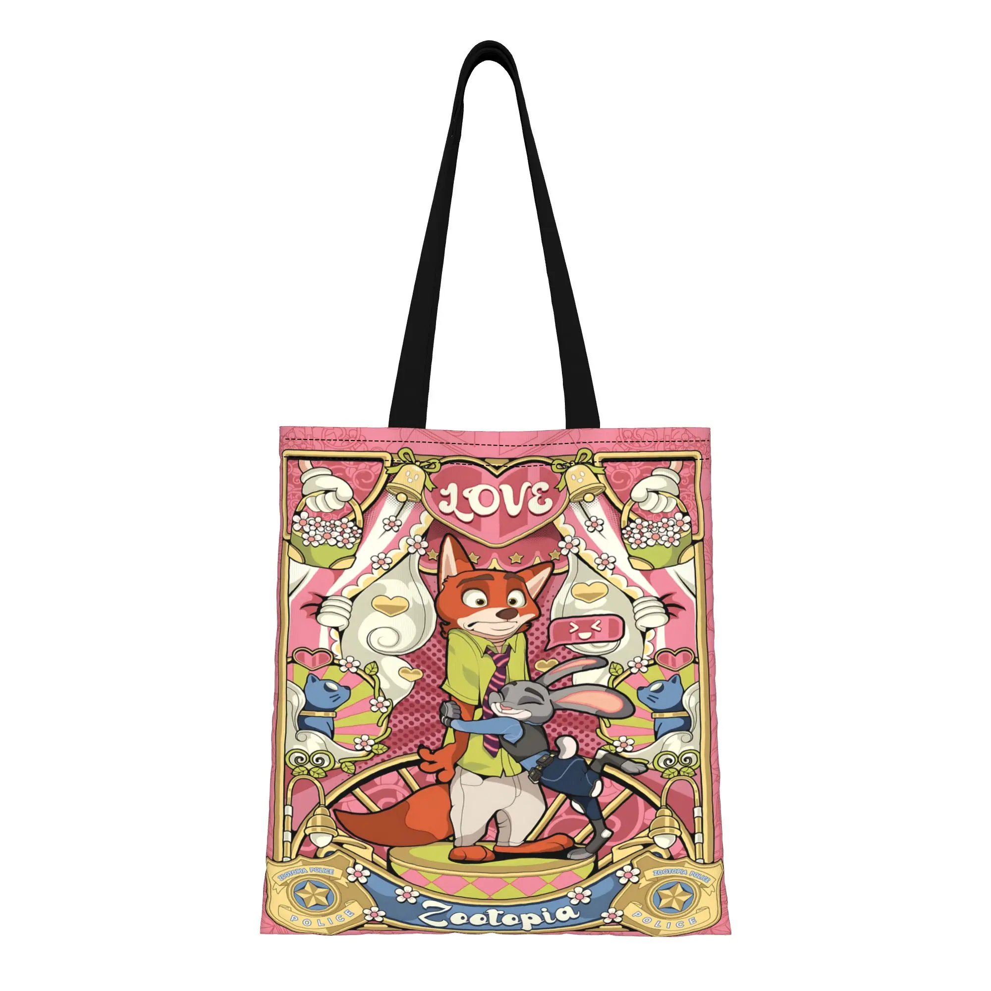 

1PC first day of school Large Capacity Disney Zootopia 2 Judy And Nick Sweet Desgin Canvas Tote Bag Foldable Chic Pattern Gifts