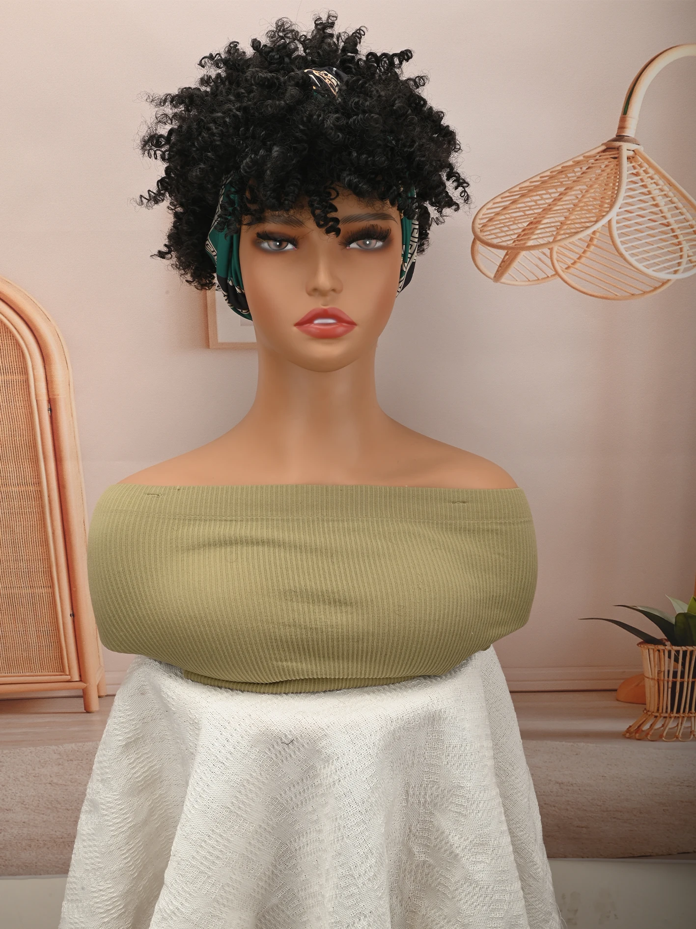Headband Wigs For Women Afro Kinky Curly Wig With Synthetic Short Wigs With Headband Attached Headwrap Wigs