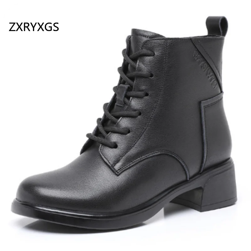 

ZXRYXGS 2025 New Cross Strap Side Zipper Autumn Winter Boots Women's Top Layer Cowhide Boots Fashion Shoes Shoes Size 32-43