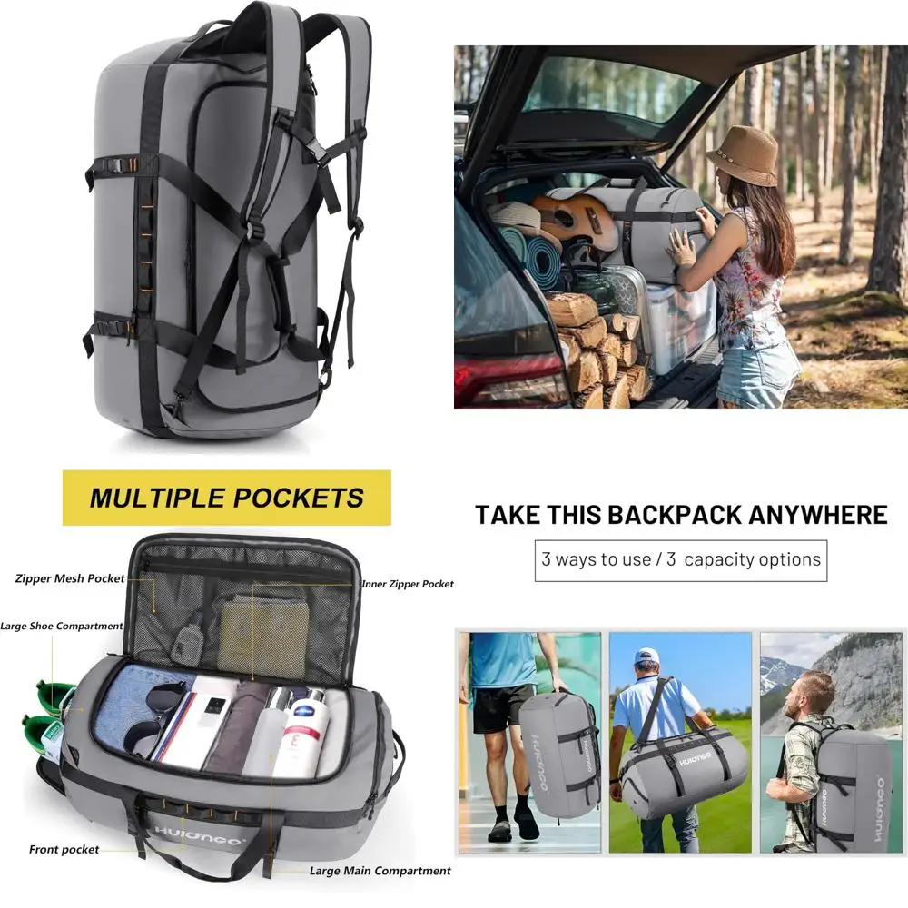 

Large Heavy Duty Waterproof 90L Men's Duffel Bag Backpack for Travel - Grey, Ideal for Outdoor Adventures and Long Trips